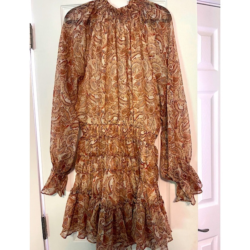 Natural multi paisley print tiered ruffle dress